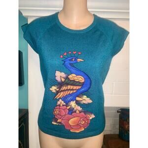 VINTAGE 90's AG AMAL GUESSOUS TEAL CASHMERE INTARSIA  SHORT SLEEVE SWEATER NWOT